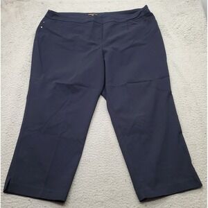 Dalia Capri Pants Womens 22W Blue Flat‎ Front Stretch Straight Leg Slit Pull On